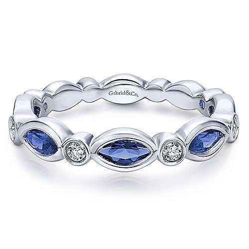 14k White Gold Stackable A Quality Sapphire Ladies Ring
