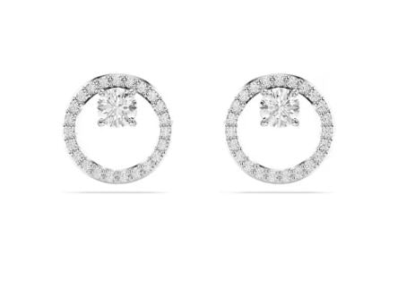 Constella stud earrings Round cut, White, Rhodium plated