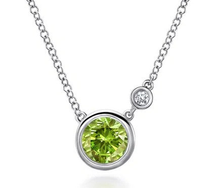 925 Sterling Silver Peridot and Diamond Pendant Necklace