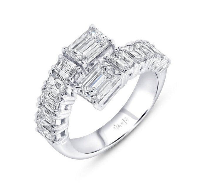 Lady's White 18 Karat Bypass Fashion Ring Size 6.5 Old Key 309692 With 12 = 3.49Twt Emerald G/H Si2 Diamonds