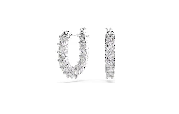 Vittore Mini Hoop Pierced Earrings, White, Rhodium Plated