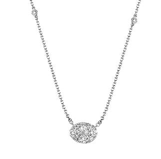 Lady's White 18 Karat Cluster Necklace With 14 = 1.04Twt Round G Vs1 Diamonds