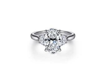 14k White Gold  Oval Three Stone Diamond Engagement Ring