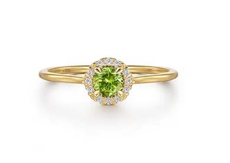 14k Yellow Gold Peridot And Diamond Halo Promise Ring