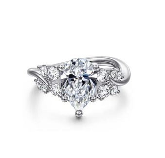 Alloy 14K White Gold Bypass Pear Shape Diamond Engagement Ring