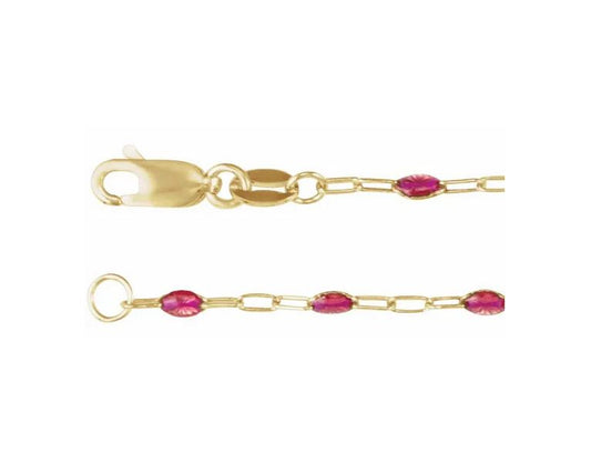 14K Yellow Gold-Filled 1.6 mm Pink Enamel Bead Paperclip-Style 18" Chain