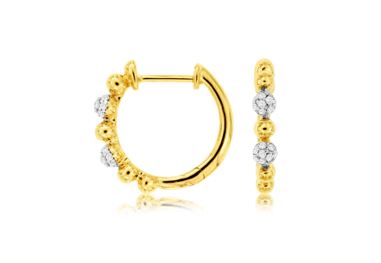 Lady's Yellow 14 Karat Medium Hoop Earrings With = 0.11Tw Round H/I Si2 Diamonds