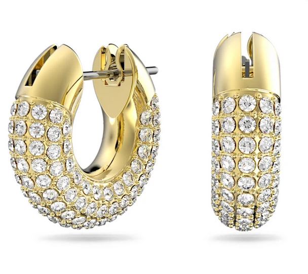 Dextera hoop earrings Pavé, White, Gold-tone plated