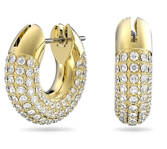 Dextera hoop earrings Pavé, White, Gold-tone plated