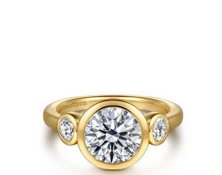 14K Yellow Gold Round Three Stone Bezel Diamond Engagement Ring