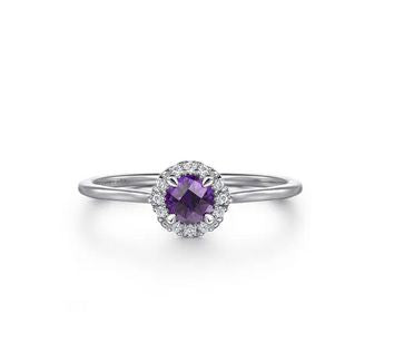 14K White Gold Amethyst and Diamond Halo Ring