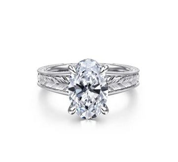 Alloy Vintage Inspired 14K White Gold Oval Solitaire Diamond Engagement Ring