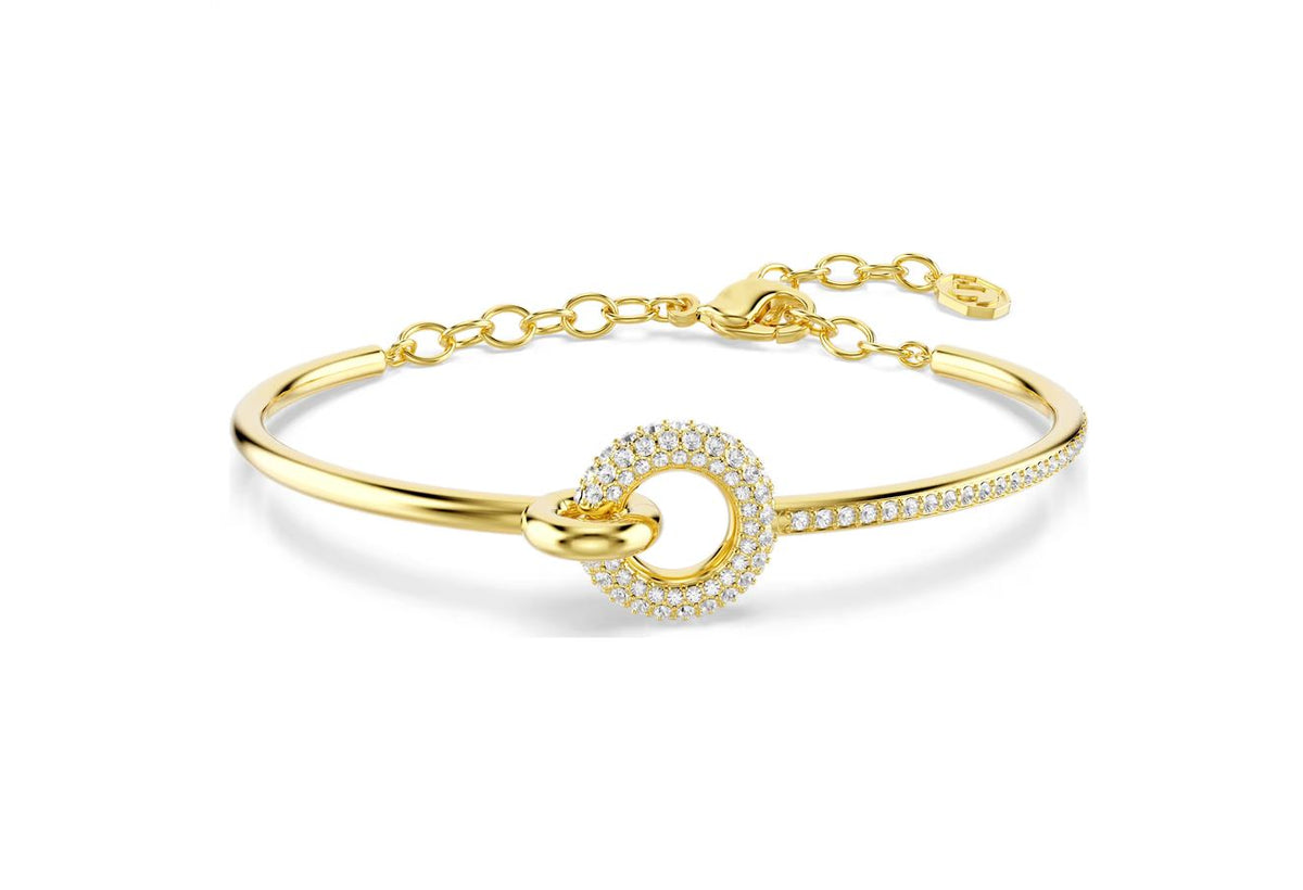 Dextera bangle Round cut, White, Gold-tone plated