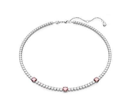 Matrix Tennis necklace Mixed cuts, Pink, Rhodium plated
