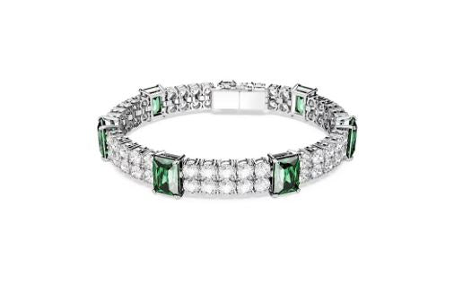 Matrix Tennis bracelet Mixed cuts, Green, Rhodium plated
