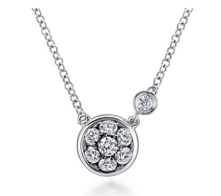 925 Sterling Silver Round White Sapphire Cluster Pendant Necklace with Side Bezel Diamond