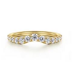 Curved 14k Yellow Gold French Pavé Diamond Wedding Band