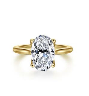 14K Yellow Gold Oval Lotus Diamond Engagement Ring