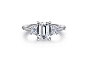 14k White Gold Emerald Cut Three Stone Diamond Engagement Ring