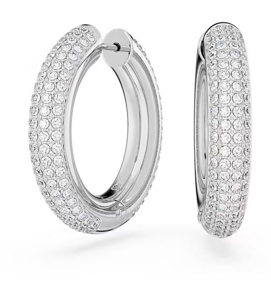 Dextera hoop earrings Medium, White, Rhodium plated