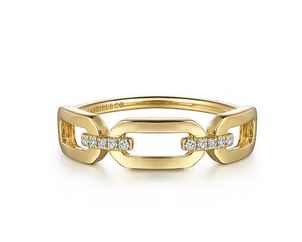 14k Yellow Gold Diamond Link Chain Ladies Ring