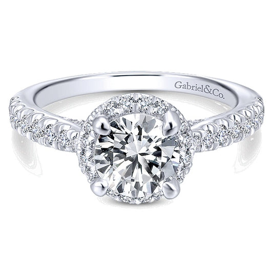 14K White Gold Round Halo Diamond Engagement Ring