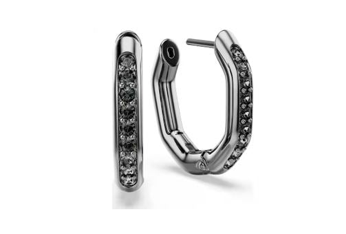 Dextera hoop earrings Octagon shape, Round cut, Black, Ruthenium plated