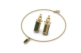 Lady's Yellow 14 Karat Emerald May Pendants Length 18 With One = 2.35Ct Fantasy Cut Tourmaline, 48 = 0.235Twt Round G/H Si1 Diamonds And 0.020 Twt Other Stones