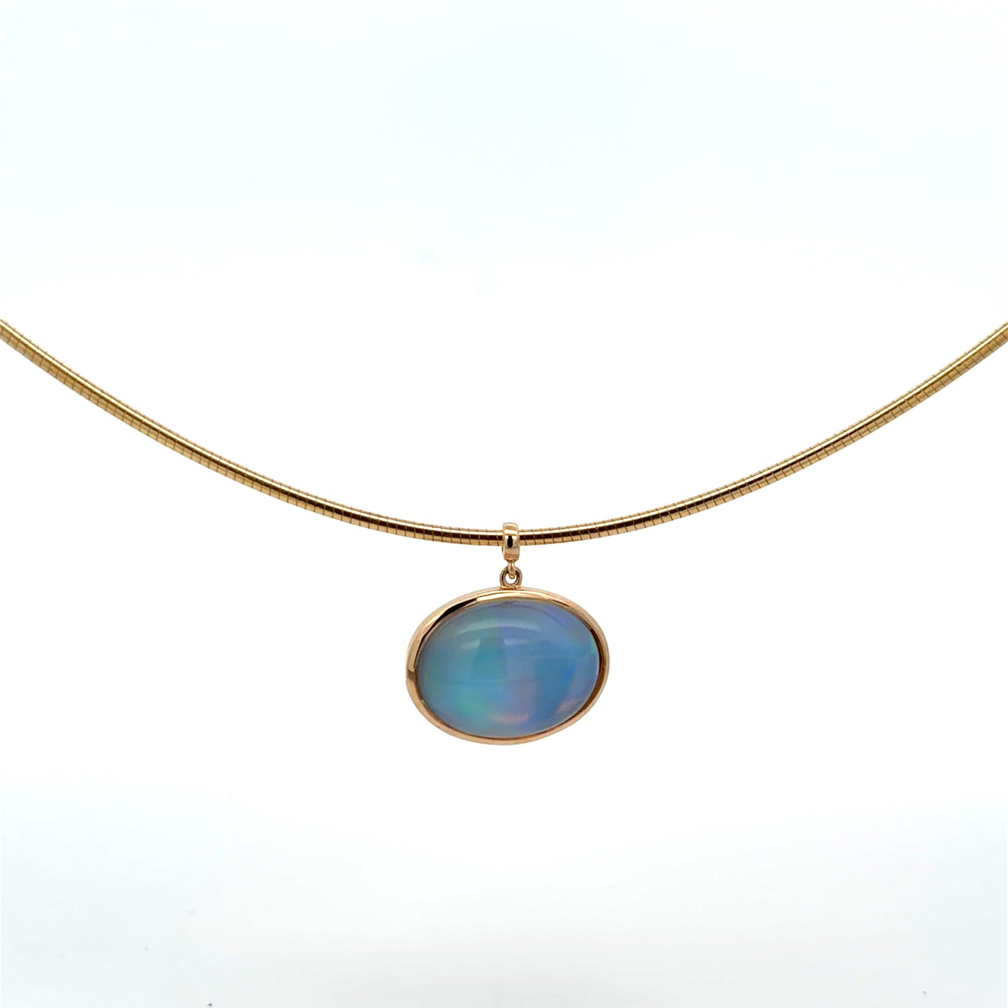 Lady's Yellow 14 Karat Bezel Pendants With One = 4.78Ct Oval Opal