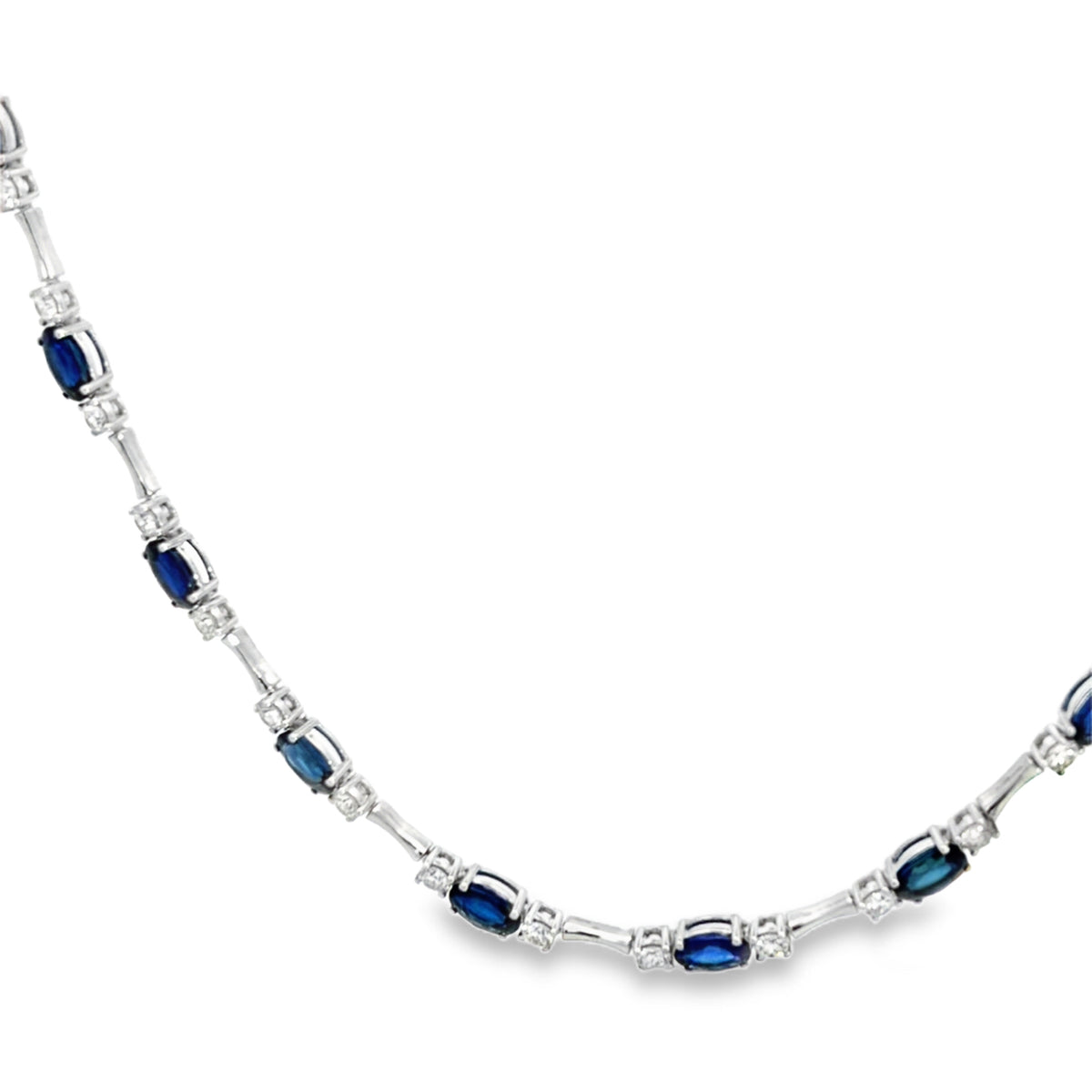 Lady's White 18 Karat Riviera Necklace Length 18 With 13 = 7.19Twt Oval Sapphires And 26 = 1.83Twt Round G/H Si2 Diamonds