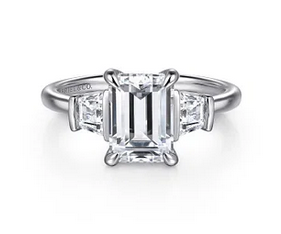 14k White Gold Emerald Cut Three Stone Diamond Engagement Ring