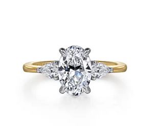 14K White-Yellow Gold Oval Three Stone Diamond Engagement Ring