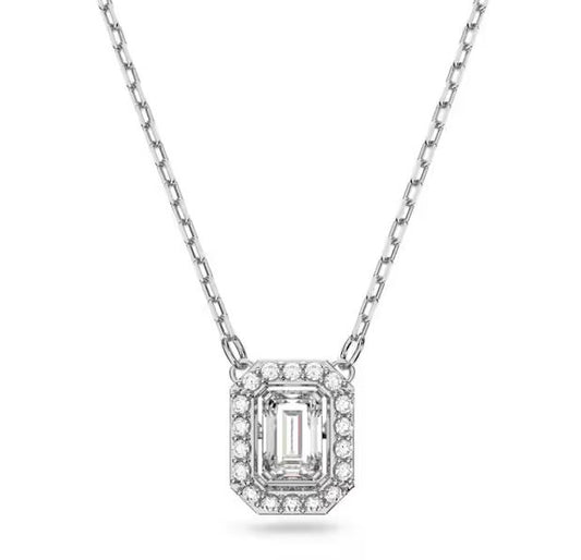 Una pendant Octagon cut, White, Rhodium plated