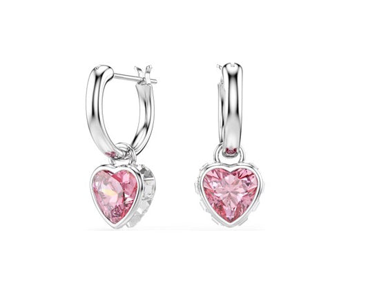 Chroma drop earrings, Heart, Pink, Rhodium plated