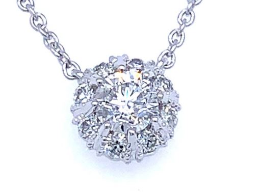 14K White Lab Grown Halo Diamond Pendant with 3/4ct Round Center w/ 18" Chain
