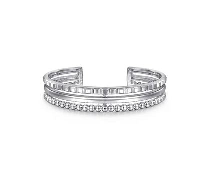 925 Sterling Silver Bujukan and Pyramid Triple Row Bangle