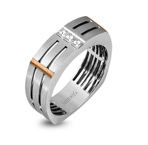 Gent's Two-Tone 14 Karat Gentleman Wedding Band Size 10 With 3=0.19Tw Round G Vs1 Diamonds