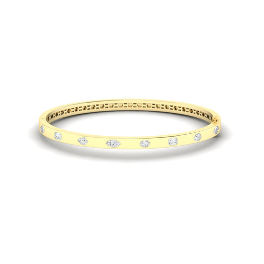14K Yellow Gold Small Multi Shape Inlay Bangle