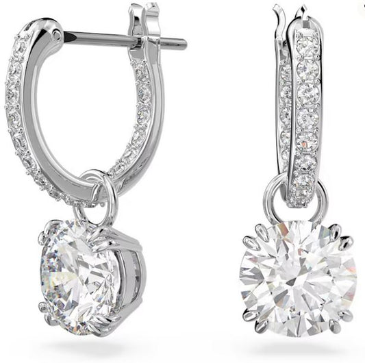 Stilla drop earrings Round cut, White, Rhodium plated