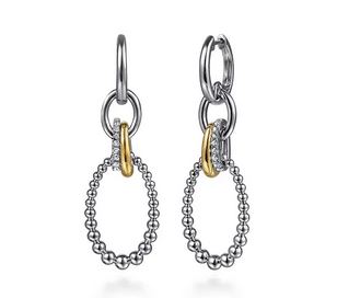 925 Sterling Silver And 14k Yellow Gold Bujukan White Sapphire Link Drop Earrings