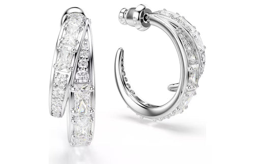 Vienna hoop earrings Mixed cuts, White, Rhodium plated