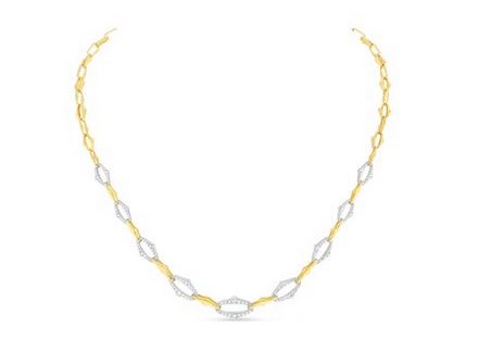 Lady's Two-Tone 18 Karat Station Necklace Length 17.5 With 360 = 2.33Twt Round G Vs2 Diamonds