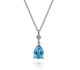 925 Sterling Silver Pear Blue Topaz Bujukan Pendant Necklace