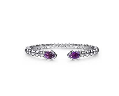 925 Sterling Silver Bujukan and Pear Shape Amethyst Split Bangle Bracelet