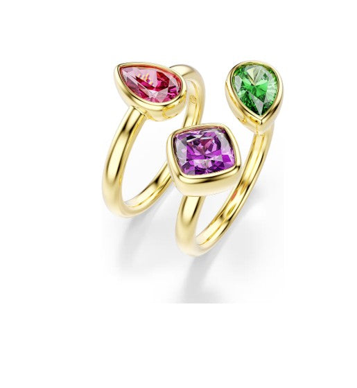 Imber cocktail ring, Set (2), Mixed cuts, Multicolored, 18K gold plated