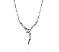 925 Sterling Silver Snake Bujukan Ruby Y Necklace