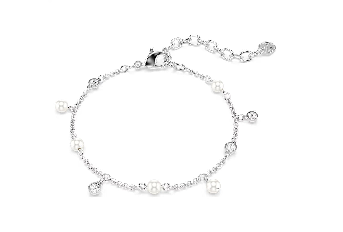 Imber bracelet Crystal pearl, Round cut, White, Rhodium plated