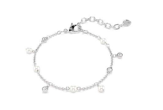 Imber bracelet Crystal pearl, Round cut, White, Rhodium plated