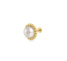 14K Yellow Gold Pearl Single Flatback Stud Earring