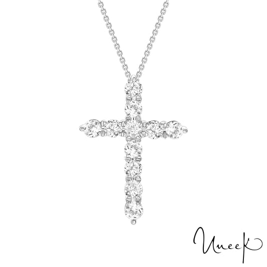 Lady's White 14 Karat Cross Pendant Length 18 With 11 = 0.25Twt Round G/H Si2 Diamonds